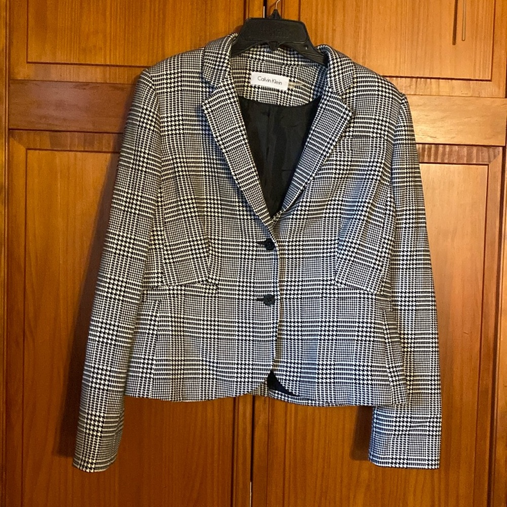 Women’s Calvin Klein Houndstooth Blazer with Shoulder Pads Size 14P